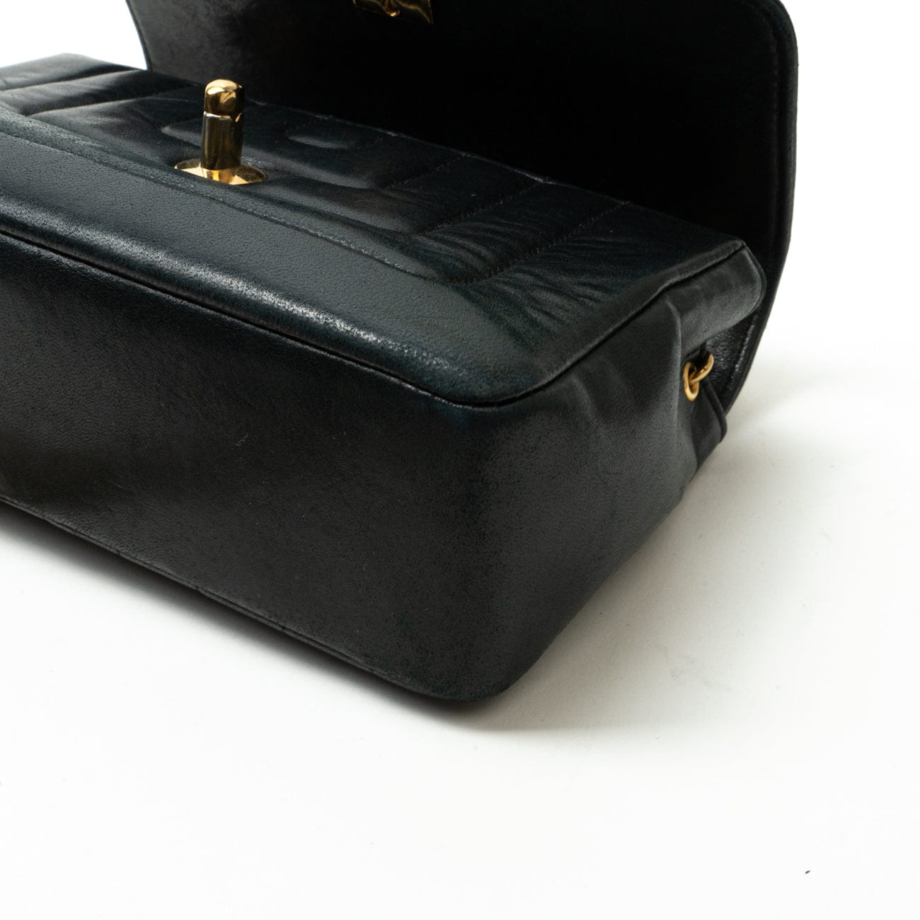 Vintage Mini Black Border Flap Lambskin Shoulder Bag Gold Hardware