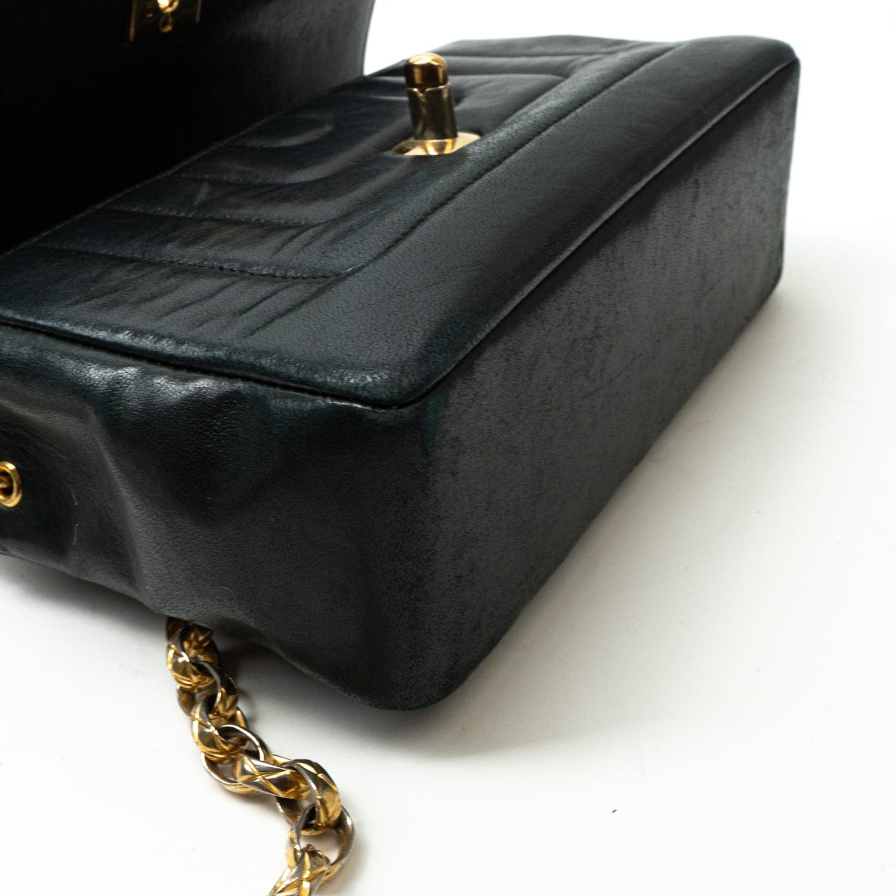 Vintage Mini Black Border Flap Lambskin Shoulder Bag Gold Hardware