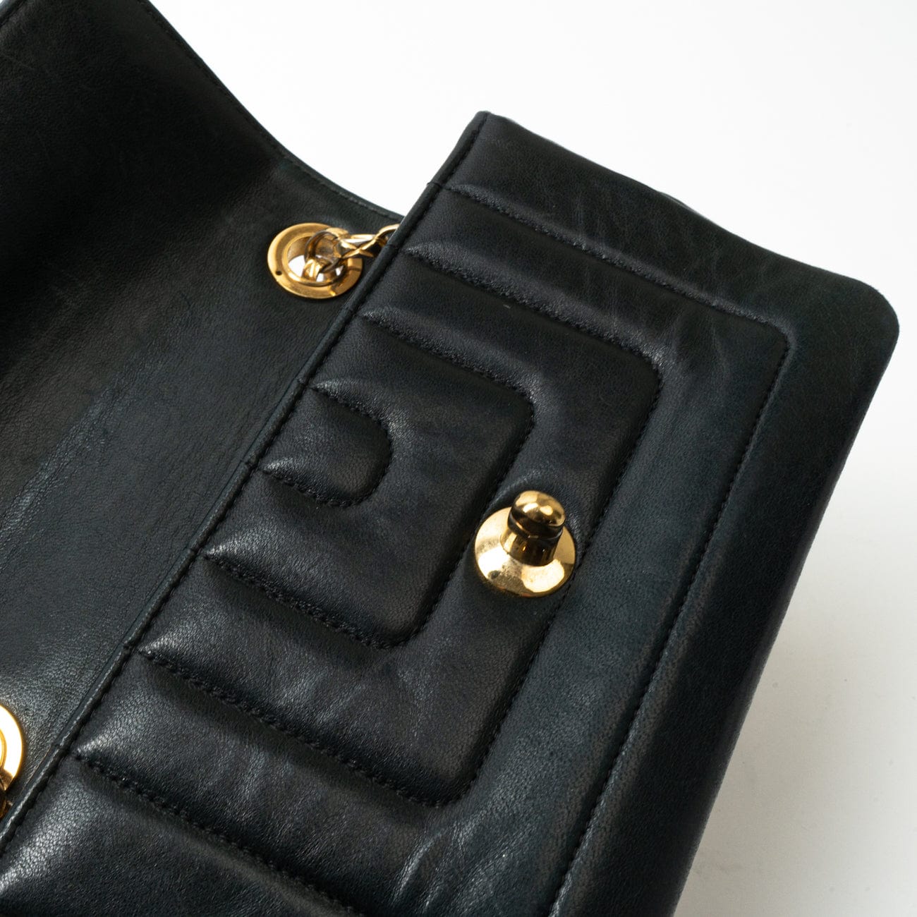 Vintage Mini Black Border Flap Lambskin Shoulder Bag Gold Hardware