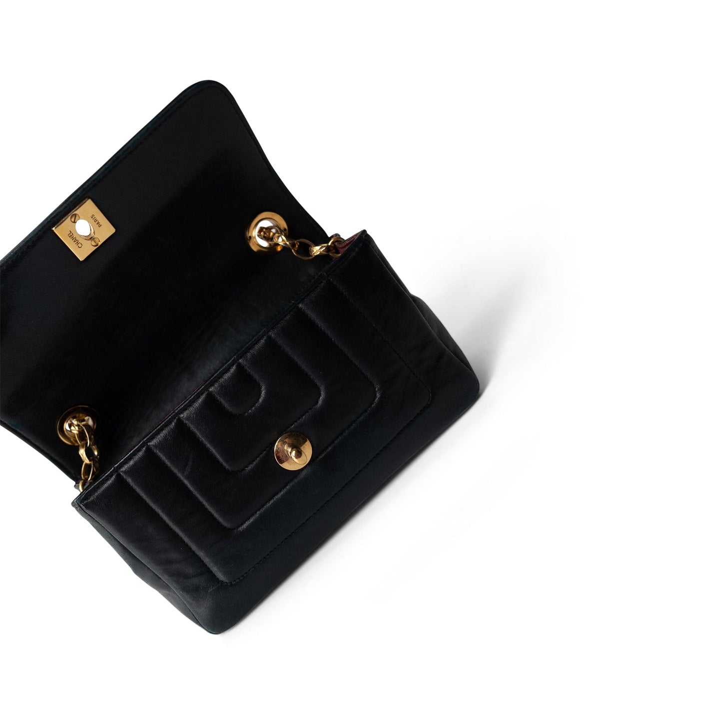 Vintage Mini Black Border Flap Lambskin Shoulder Bag Gold Hardware