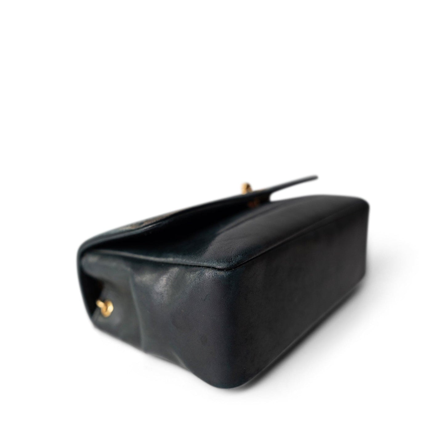 Vintage Mini Black Border Flap Lambskin Shoulder Bag Gold Hardware