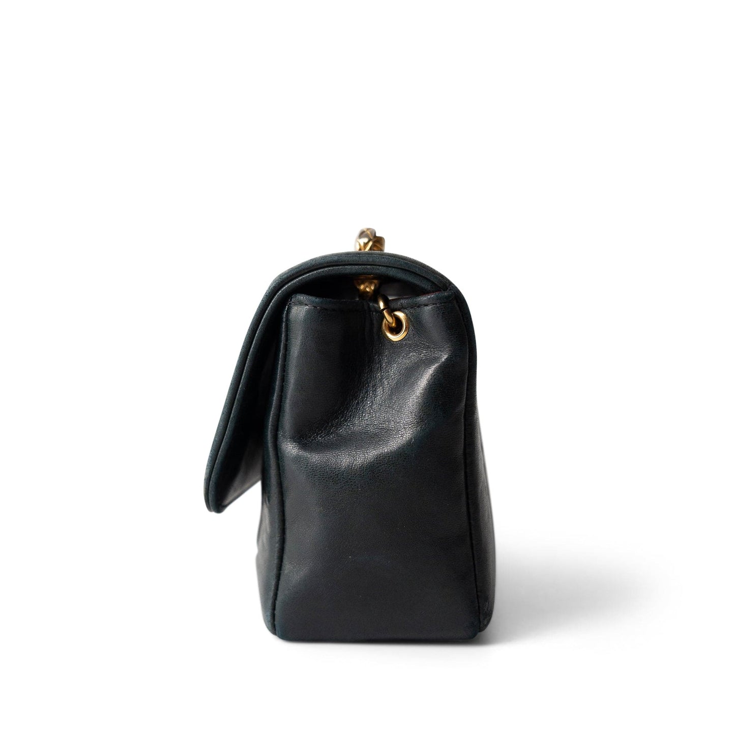 Vintage Mini Black Border Flap Lambskin Shoulder Bag Gold Hardware