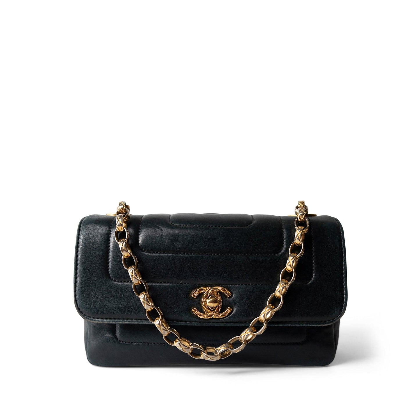 Vintage Mini Black Border Flap Lambskin Shoulder Bag Gold Hardware