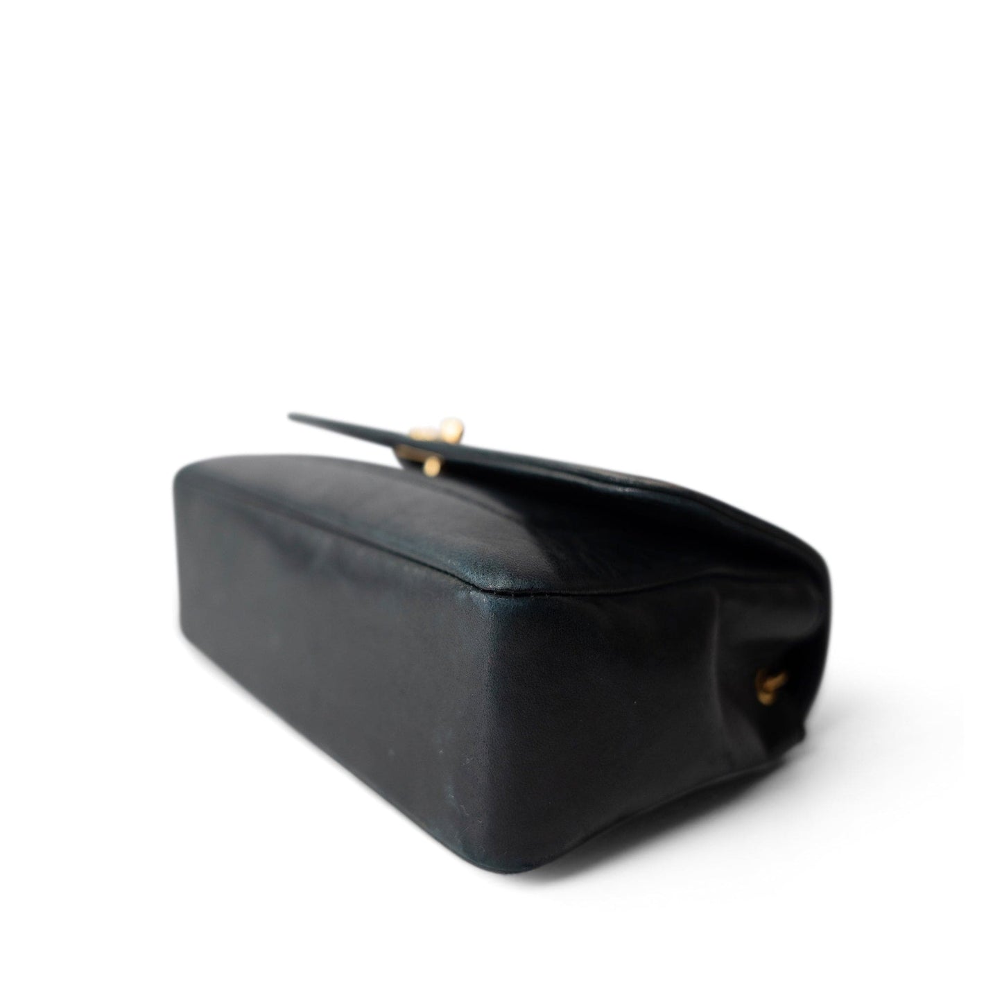 Vintage Mini Black Border Flap Lambskin Shoulder Bag Gold Hardware