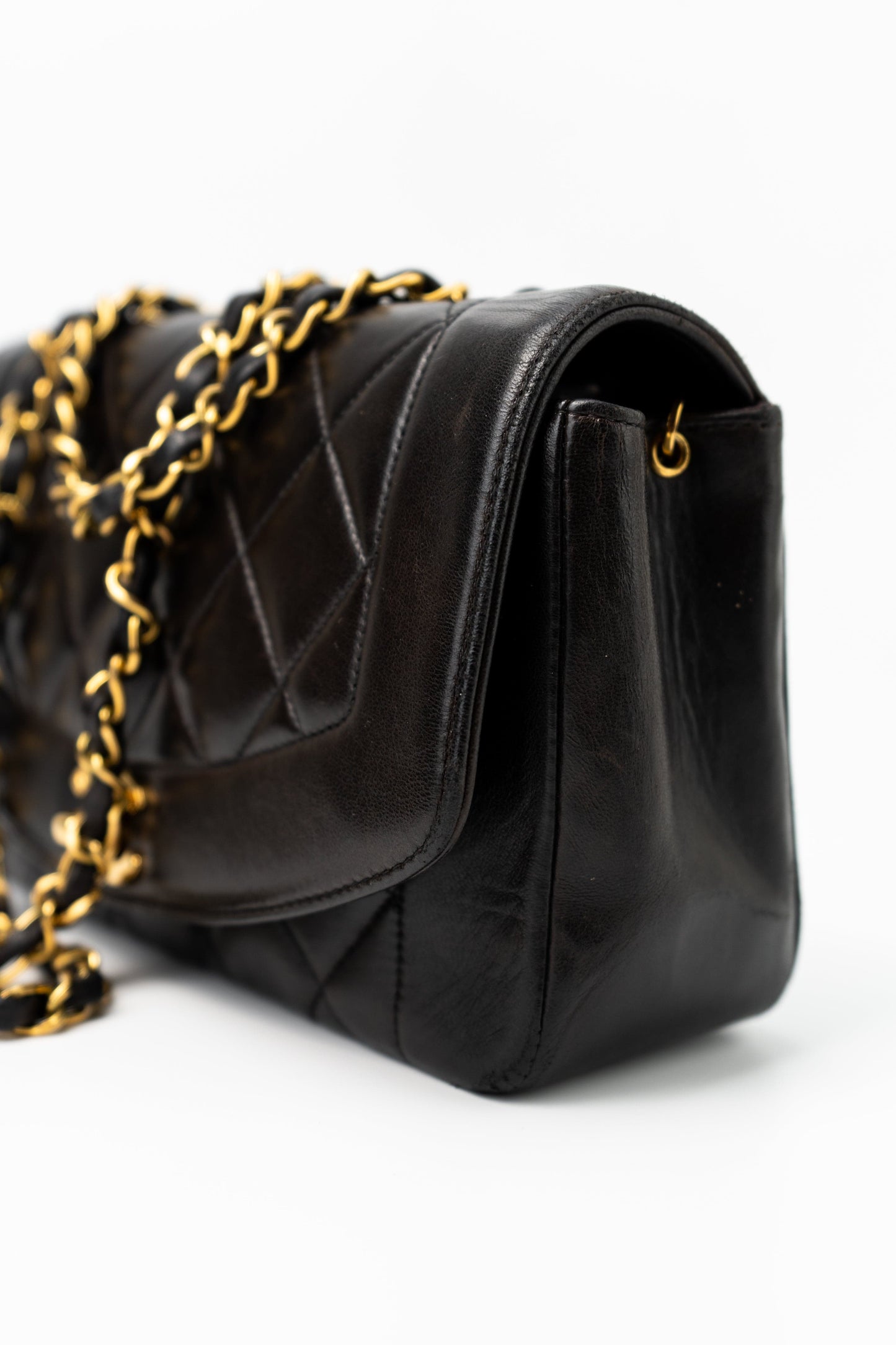 Vintage Small Black Lambskin Quilted Diana Flap GHW