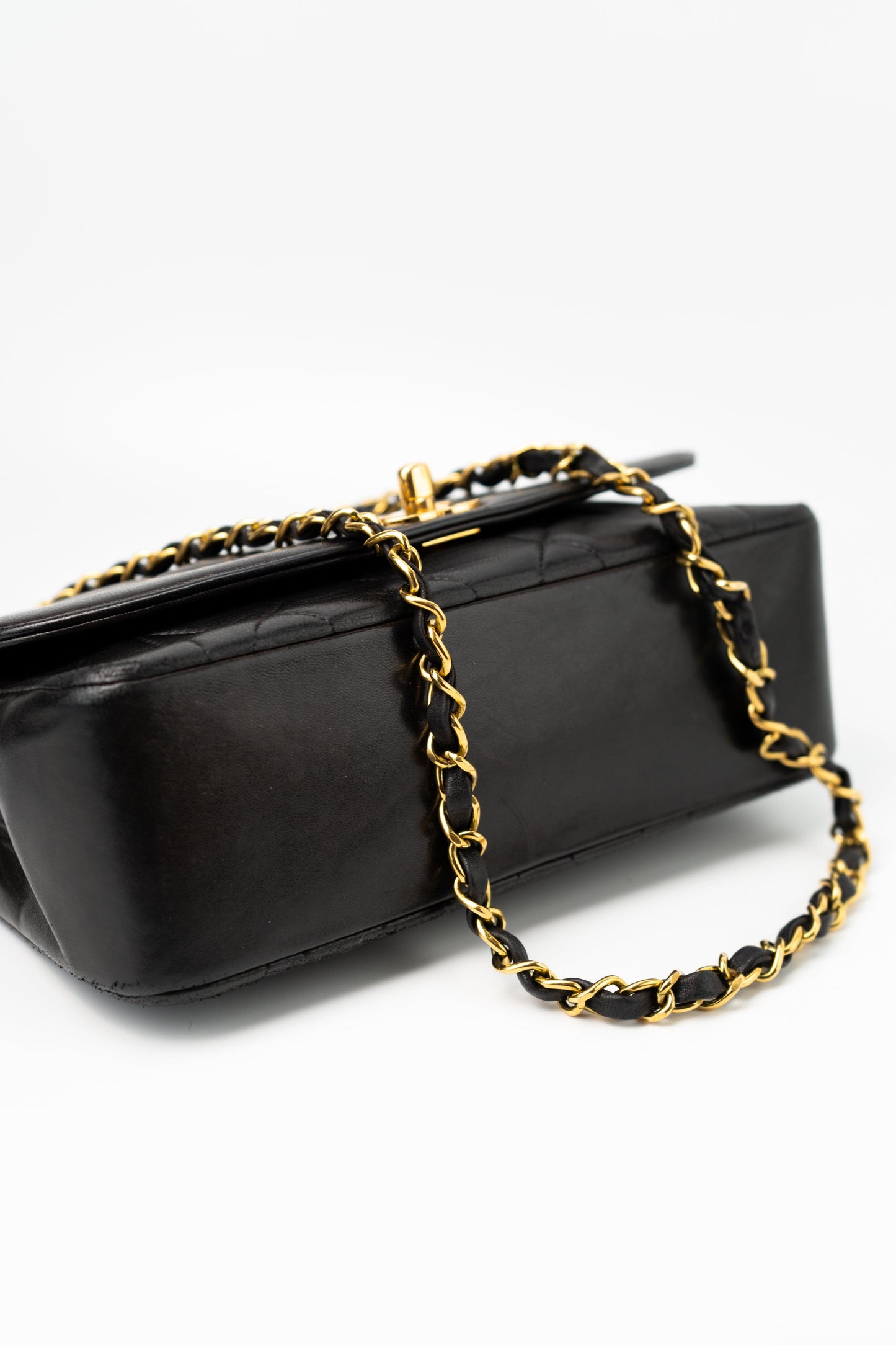 Vintage Small Black Lambskin Quilted Diana Flap GHW