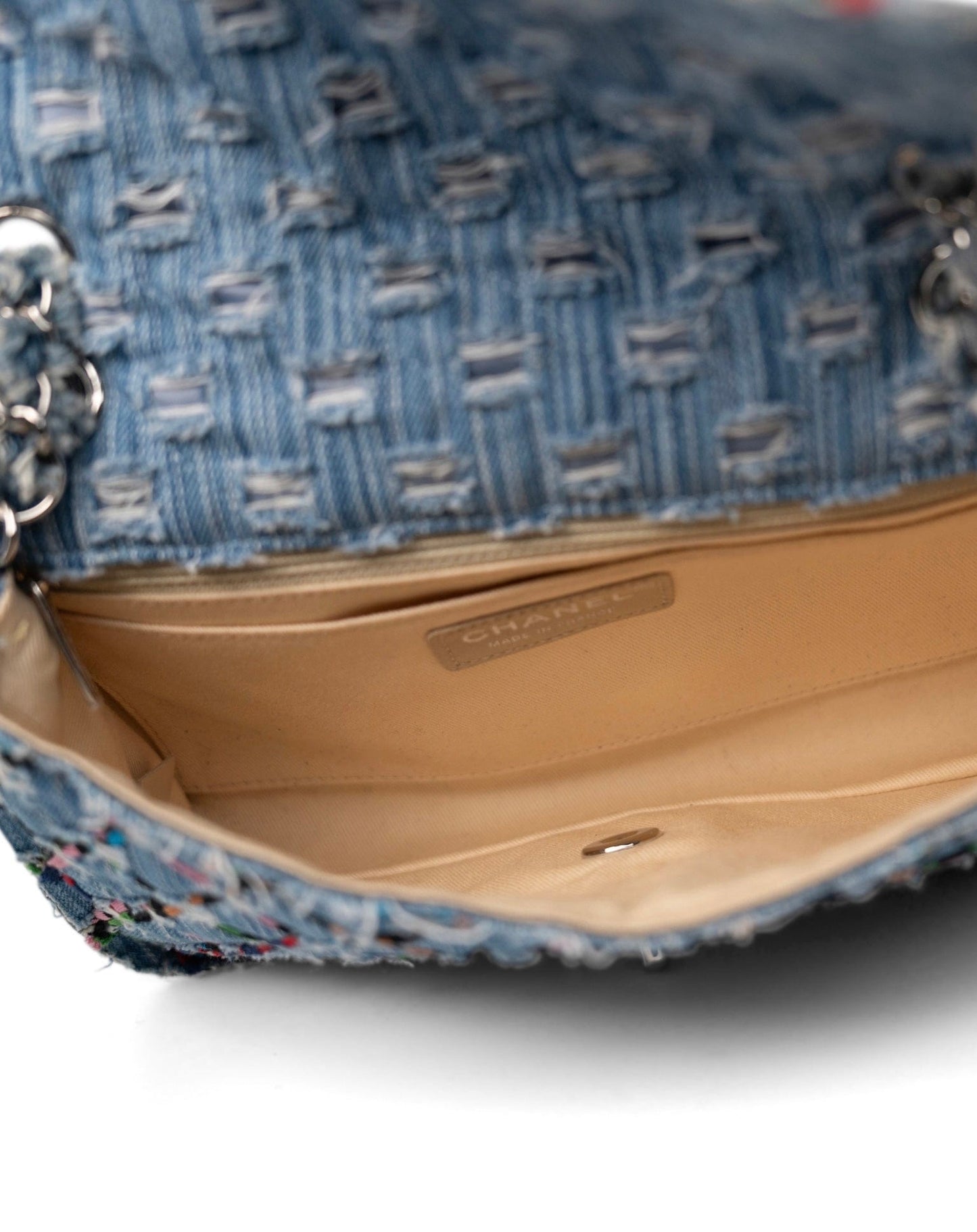 17S Woven Denim Multicolor Medium Flap Silver Hardware