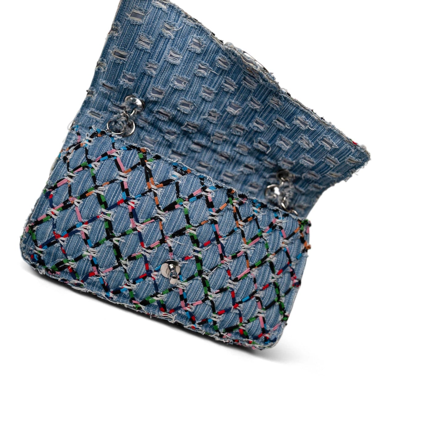 17S Woven Denim Multicolor Medium Flap Silver Hardware