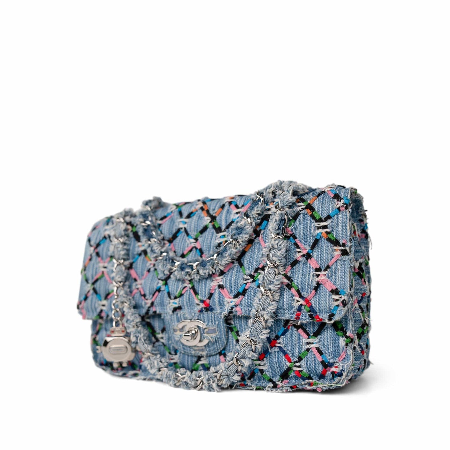 17S Woven Denim Multicolor Medium Flap Silver Hardware