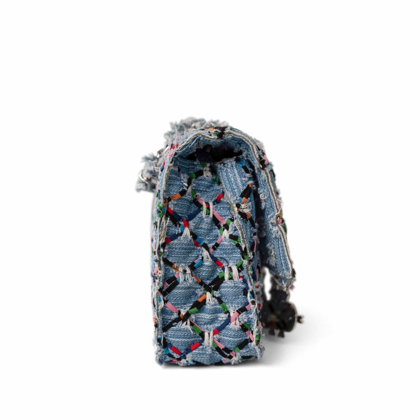 17S Woven Denim Multicolor Medium Flap Silver Hardware