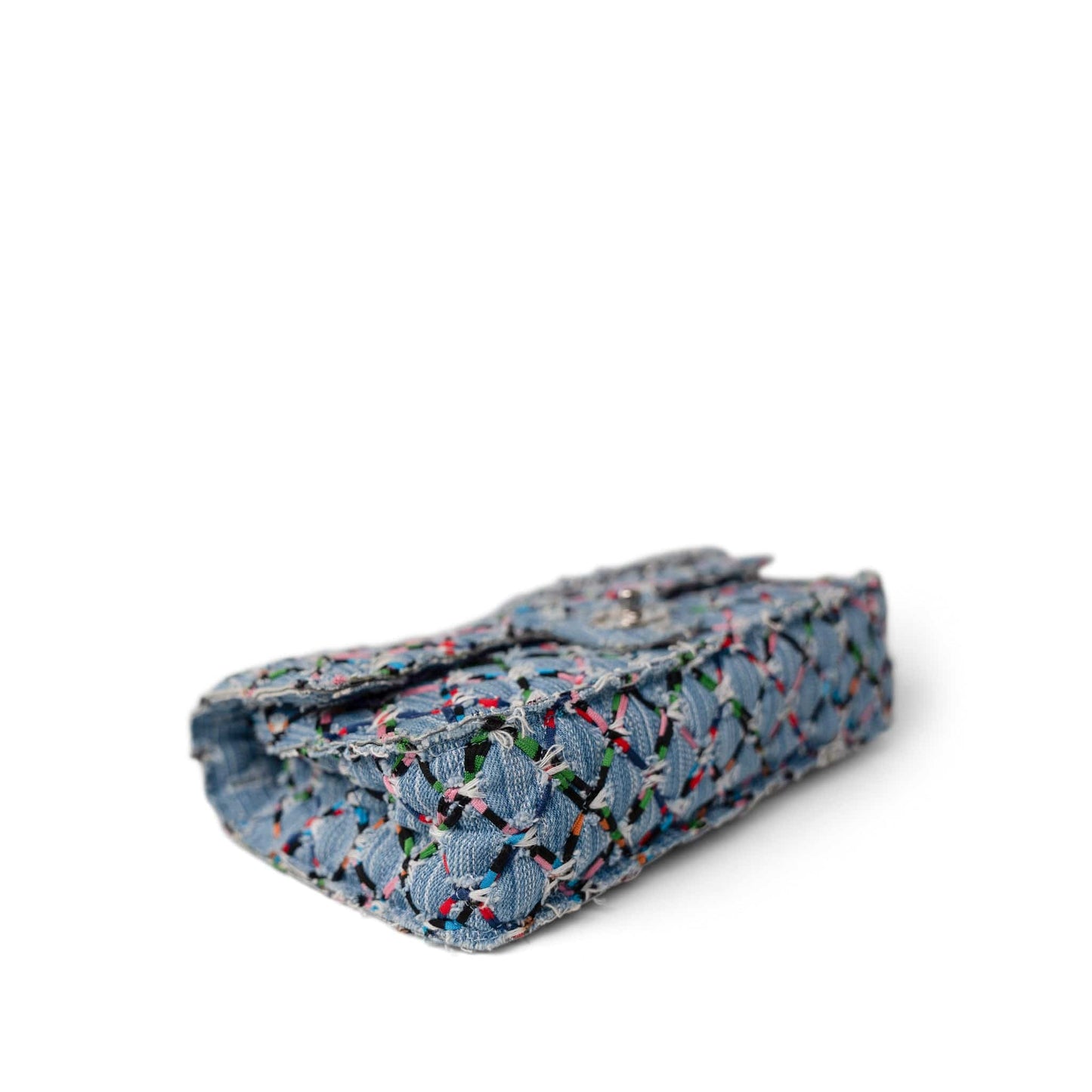 17S Woven Denim Multicolor Medium Flap Silver Hardware