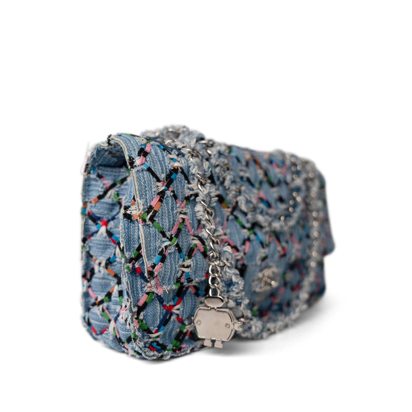 17S Woven Denim Multicolor Medium Flap Silver Hardware