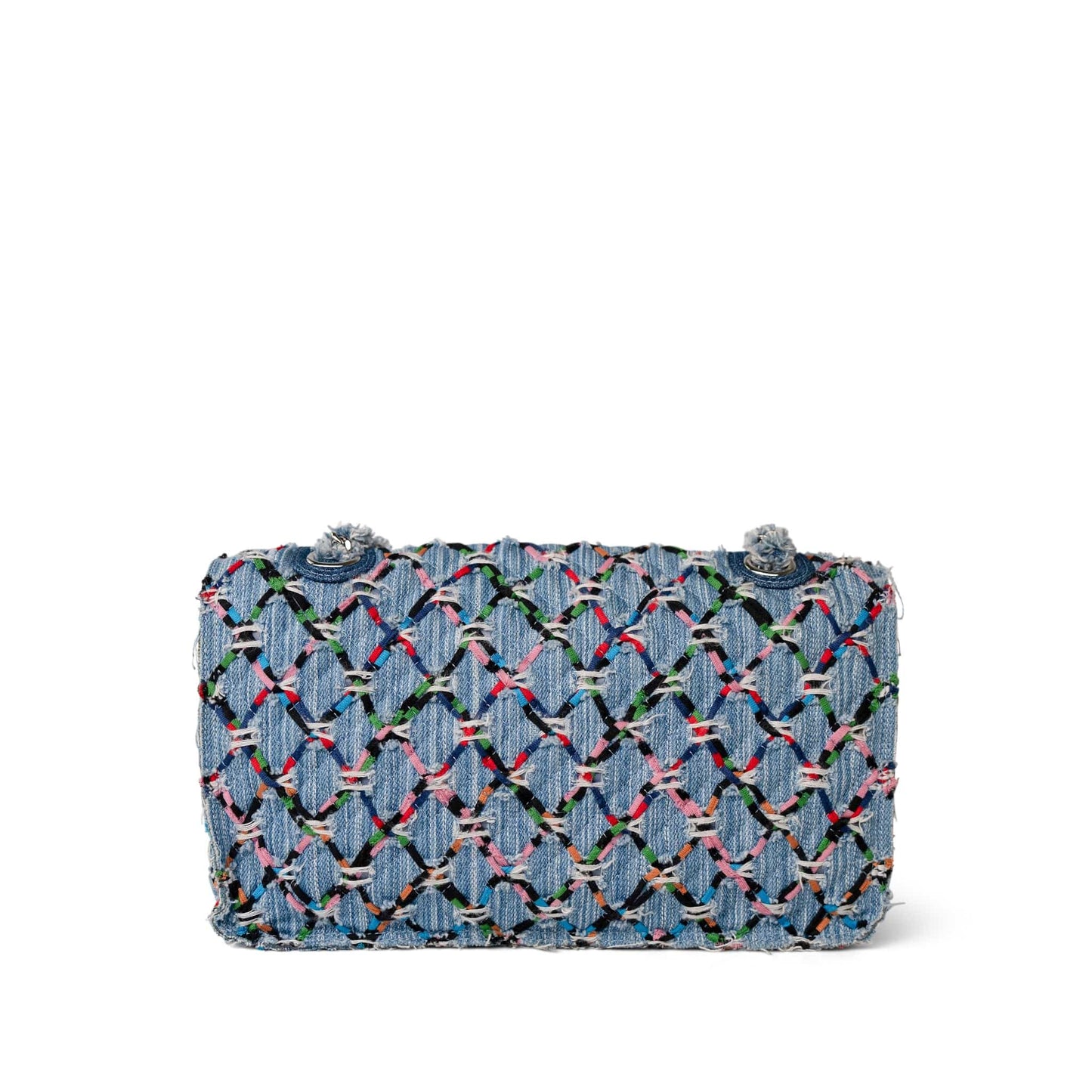 17S Woven Denim Multicolor Medium Flap Silver Hardware