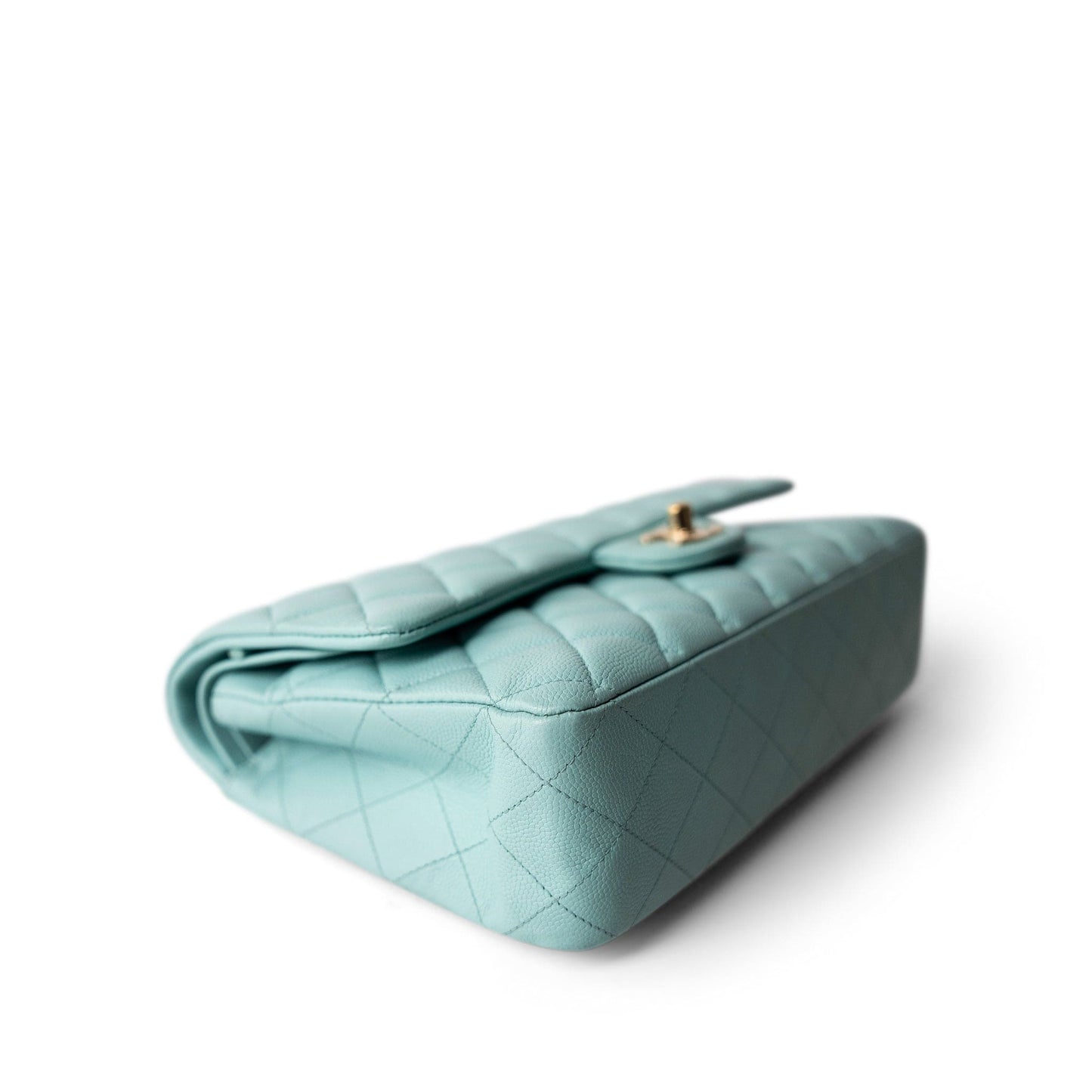 19C Tiffany Blue Caviar Quilted Medium Classic Flap Light Gold Hardware