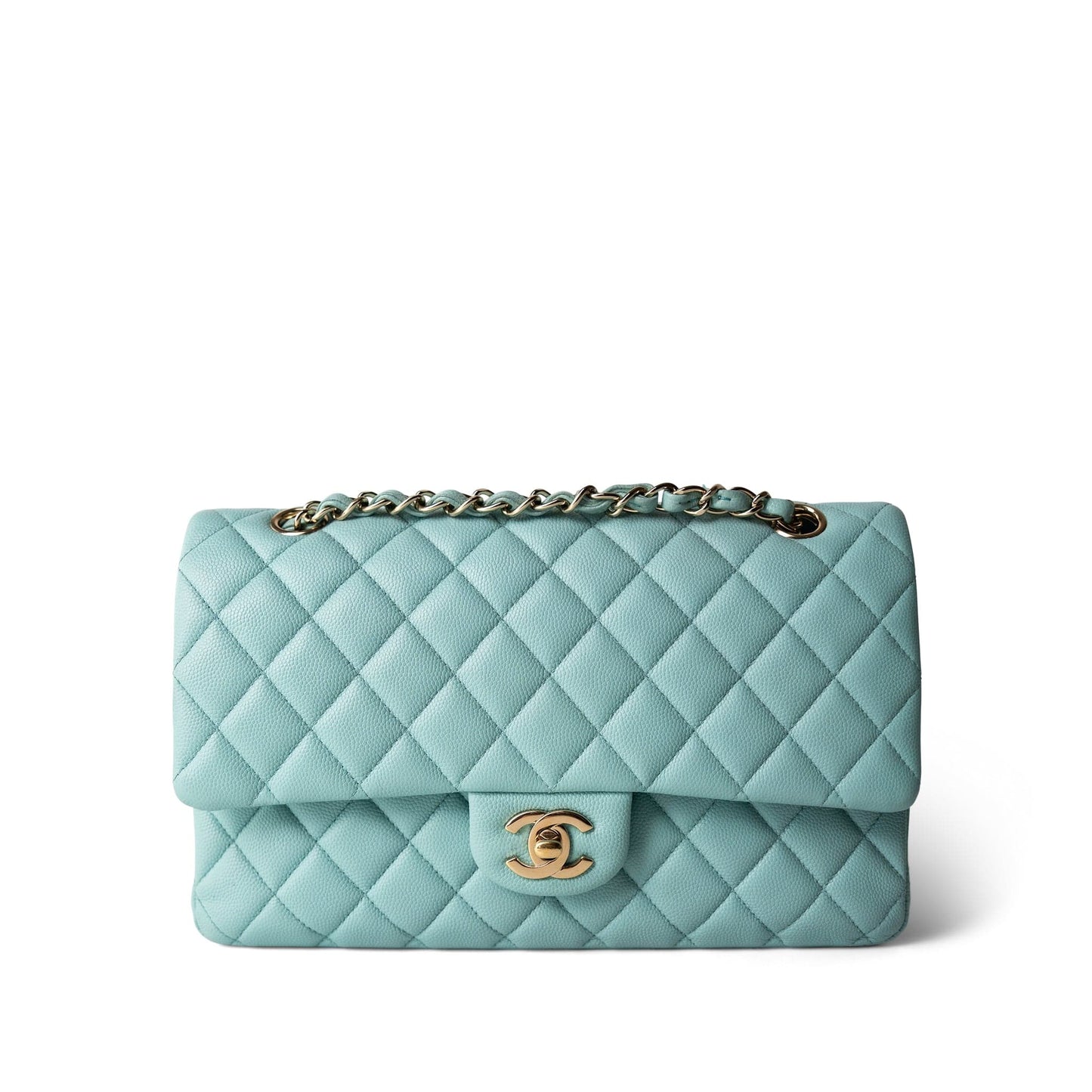19C Tiffany Blue Caviar Quilted Medium Classic Flap Light Gold Hardware