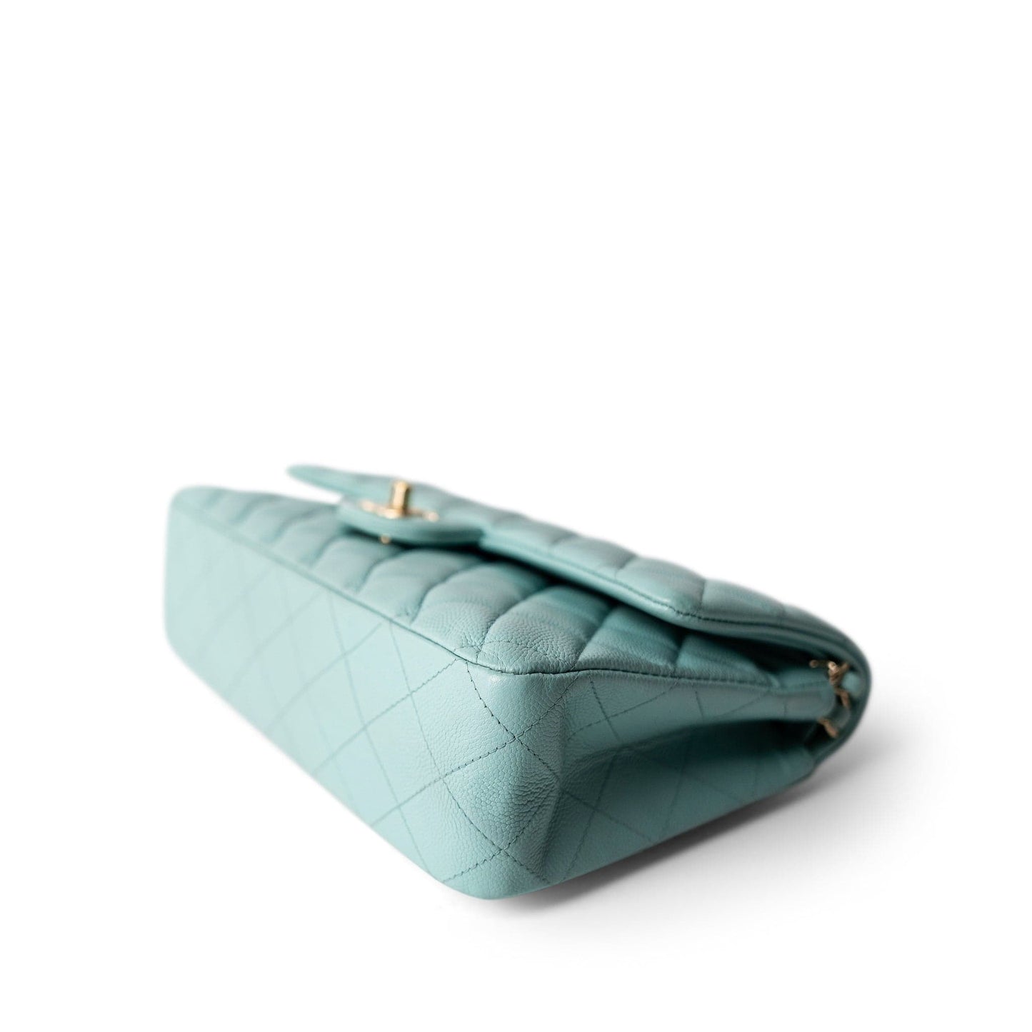 19C Tiffany Blue Caviar Quilted Medium Classic Flap Light Gold Hardware