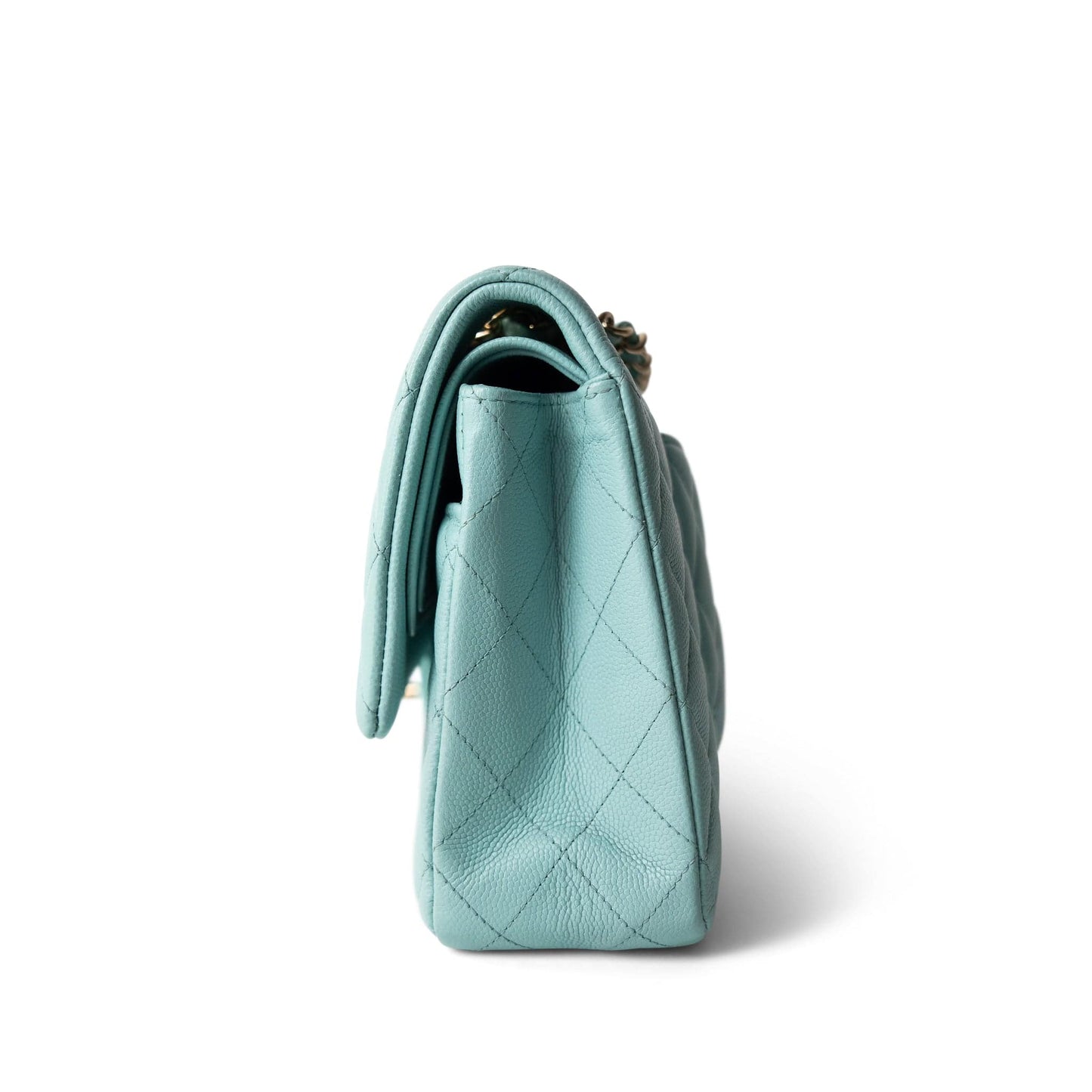 19C Tiffany Blue Caviar Quilted Medium Classic Flap Light Gold Hardware