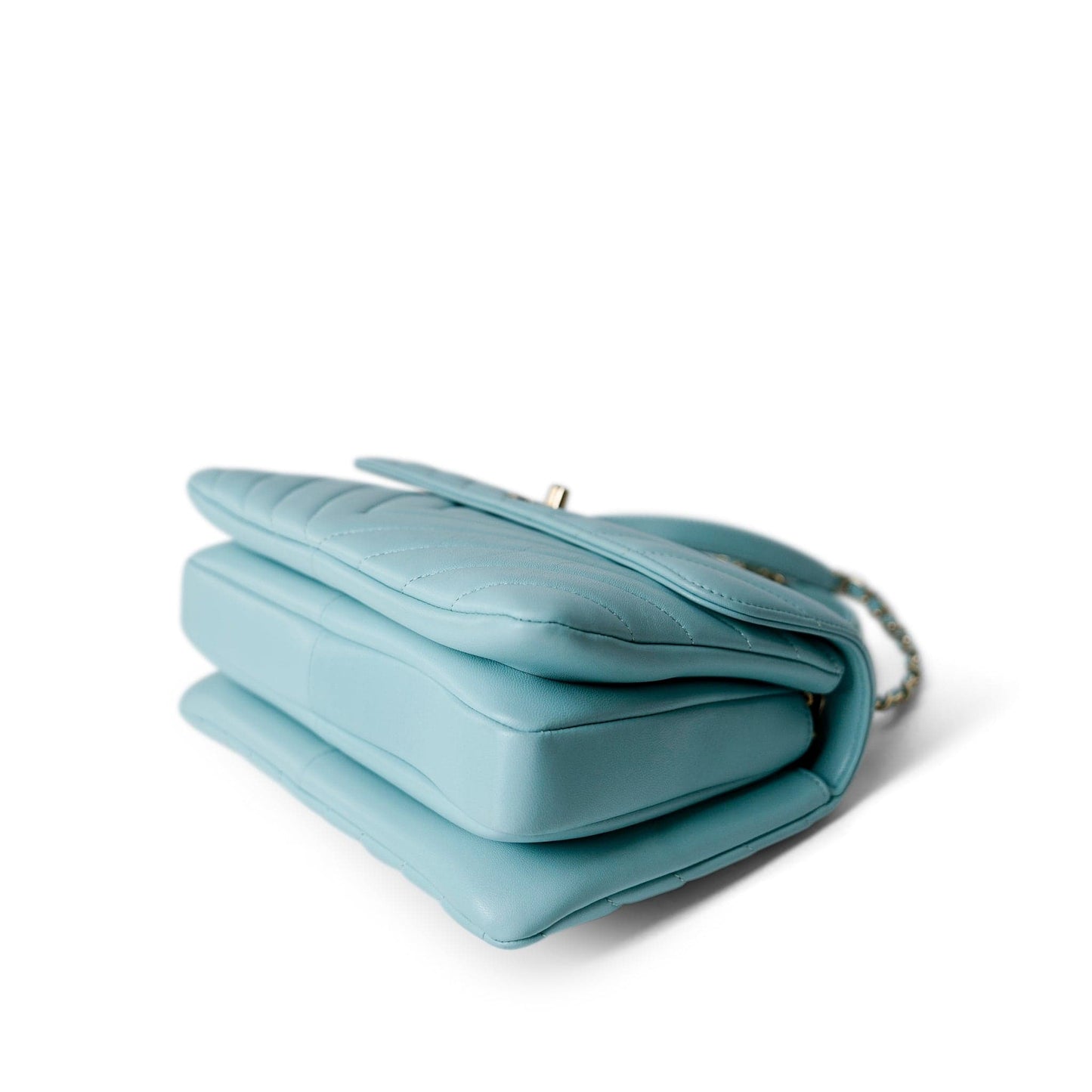 19C Tiffany Blue Chevron Lambskin Trendy CC Flap Small Light Gold Hardware