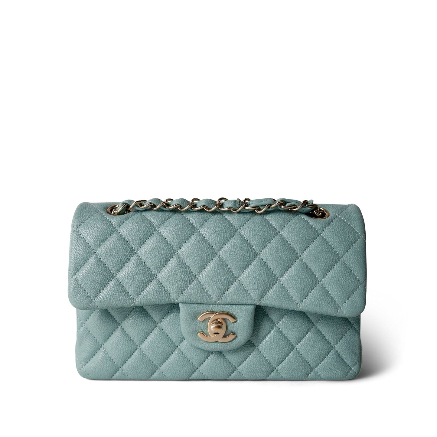 20C Tiffany Blue Caviar Quilted Classic Flap Small Light Gold Hardware