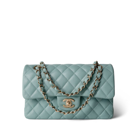 20C Tiffany Blue Caviar Quilted Classic Flap Small Light Gold Hardware