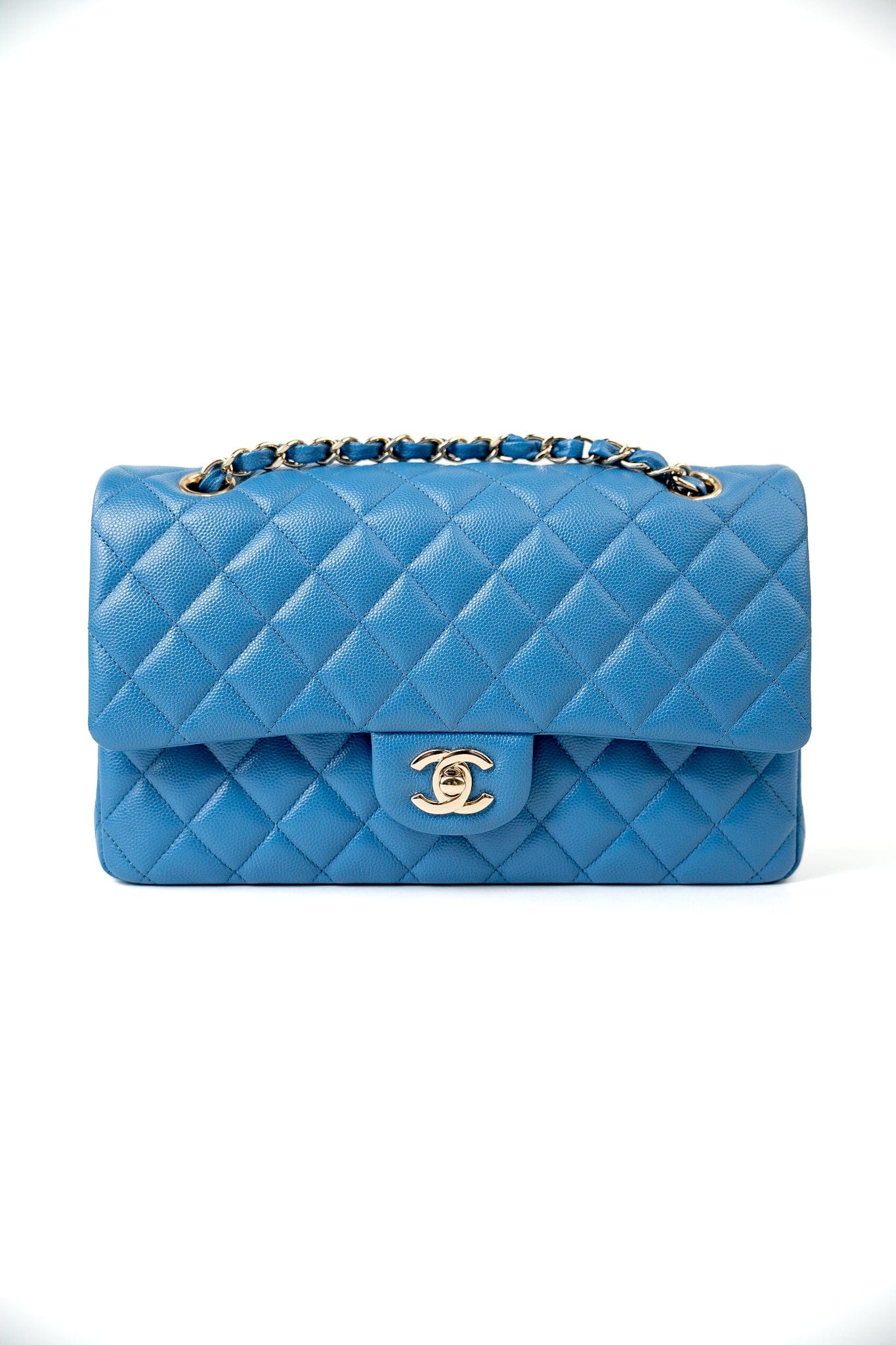 20S Blue Caviar Quilted Classic Flap Medium Light Gold Hardware