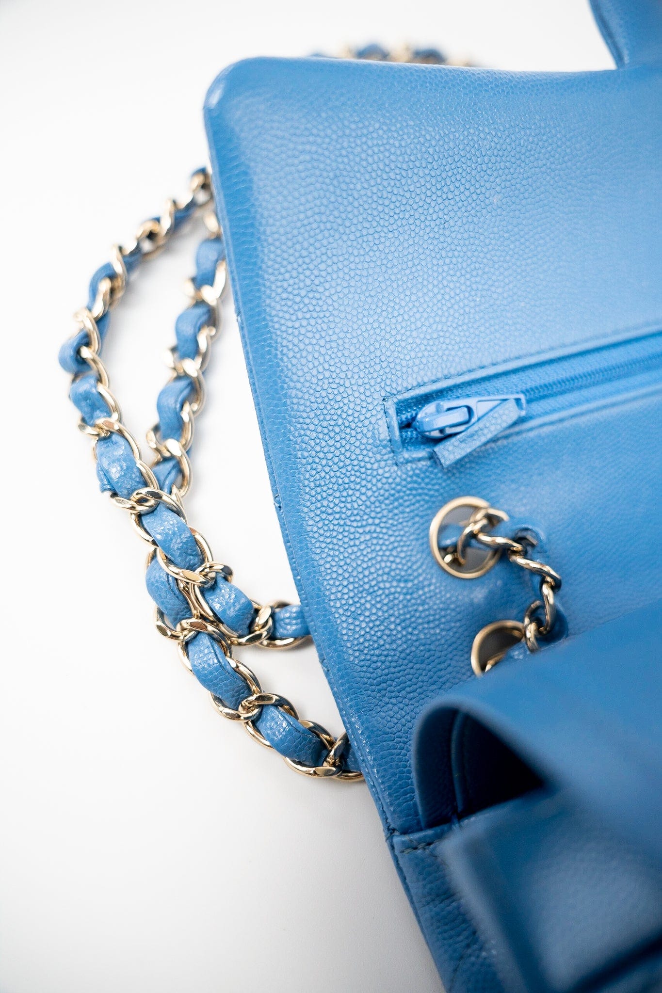 20S Blue Caviar Quilted Classic Flap Medium Light Gold Hardware