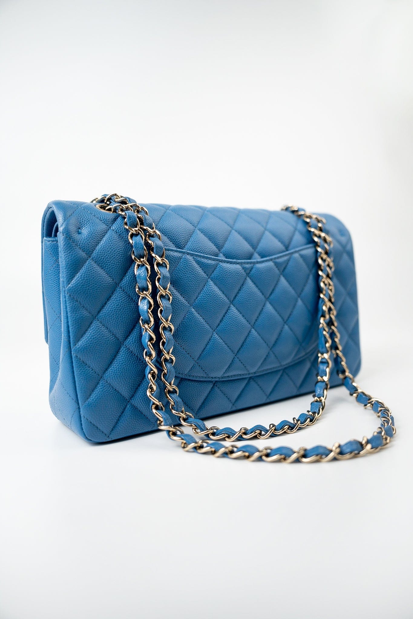 20S Blue Caviar Quilted Classic Flap Medium Light Gold Hardware