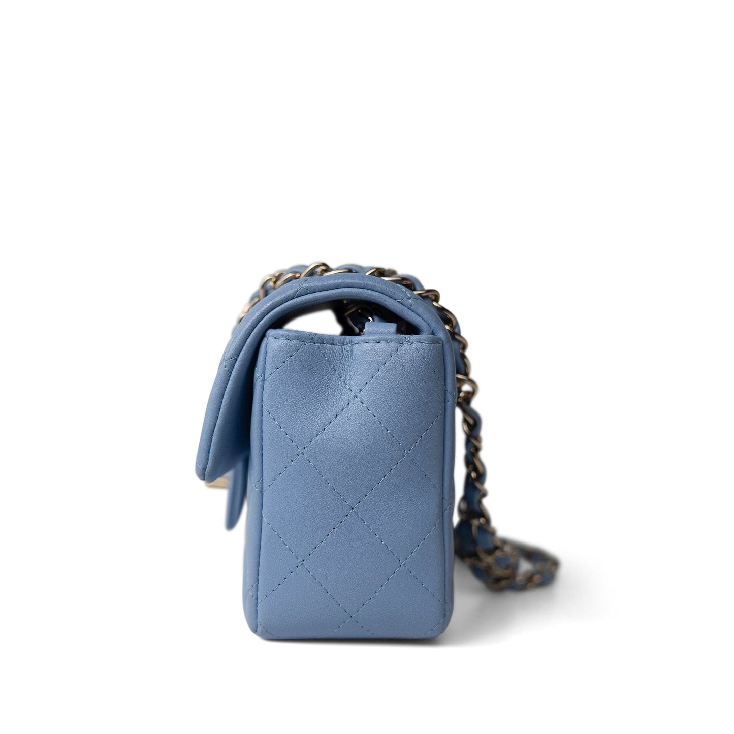 21C Sky Blue Lambskin Quilted Mini Rectangular Flap Light Gold Hardware