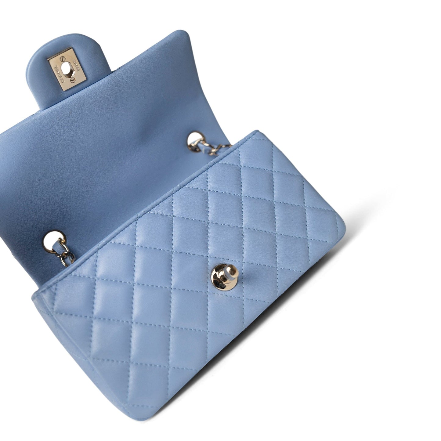 21C Sky Blue Lambskin Quilted Mini Rectangular Flap Light Gold Hardware
