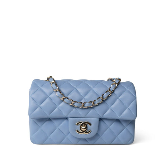 21C Sky Blue Lambskin Quilted Mini Rectangular Flap Light Gold Hardware