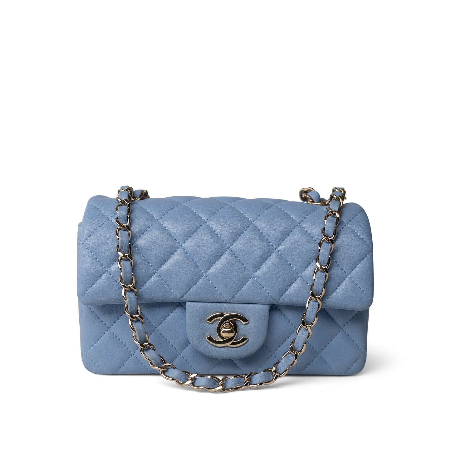 21C Sky Blue Lambskin Quilted Mini Rectangular Flap Light Gold Hardware