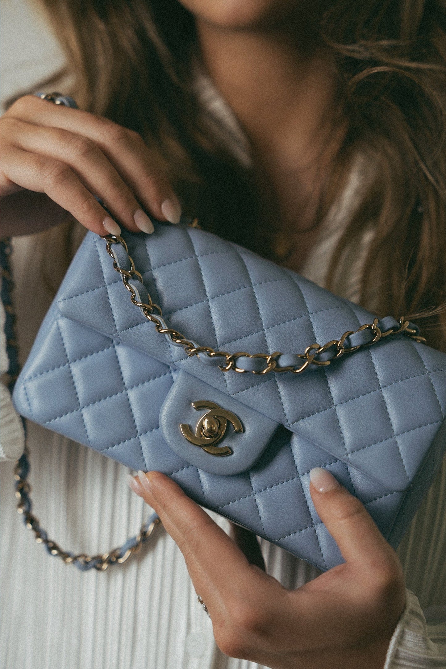 21C Sky Blue Lambskin Quilted Mini Rectangular Flap Light Gold Hardware