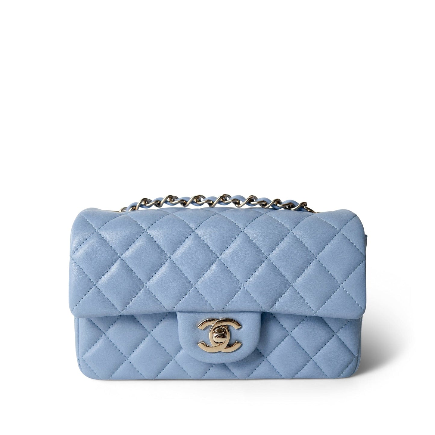 21C Sky Blue Lambskin Quilted Mini Rectangular Flap Light Gold Hardware