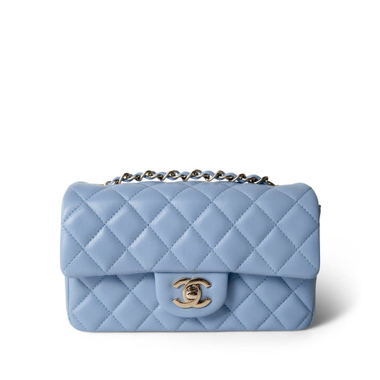21C Sky Blue Lambskin Quilted Mini Rectangular Flap Light Gold Hardware