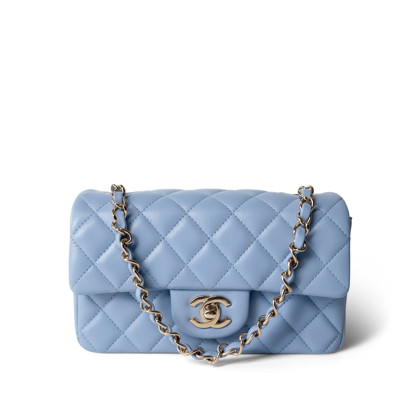 21C Sky Blue Lambskin Quilted Mini Rectangular Flap Light Gold Hardware