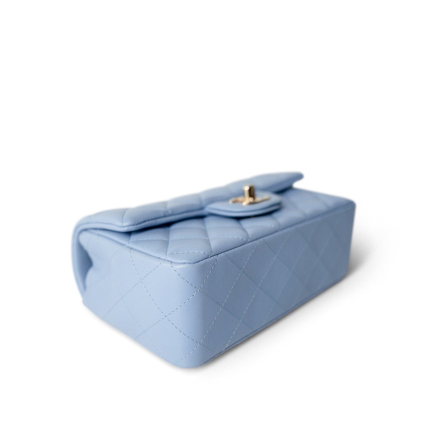 21C Sky Blue Lambskin Quilted Mini Rectangular Flap Light Gold Hardware