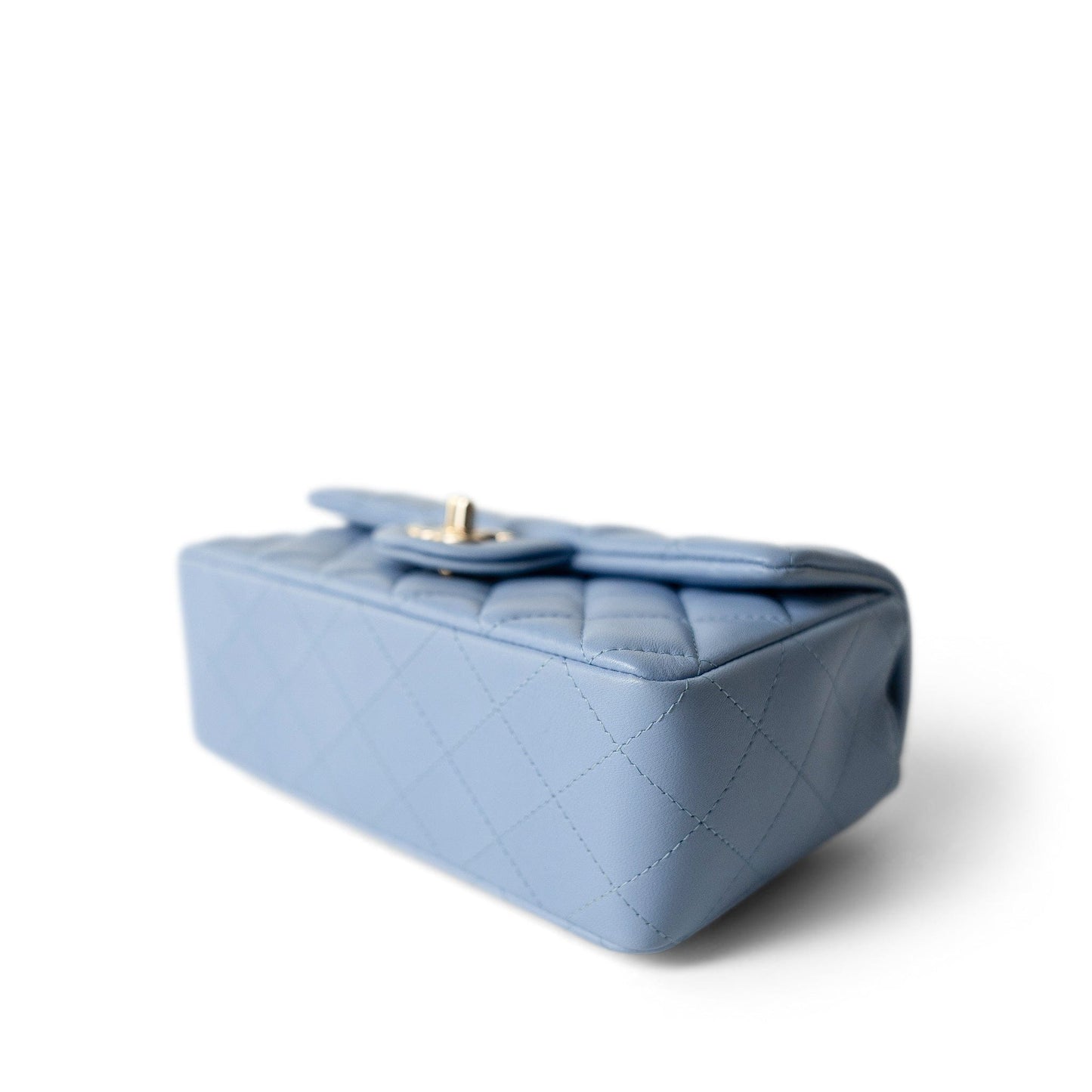 21C Sky Blue Lambskin Quilted Mini Rectangular Flap Light Gold Hardware