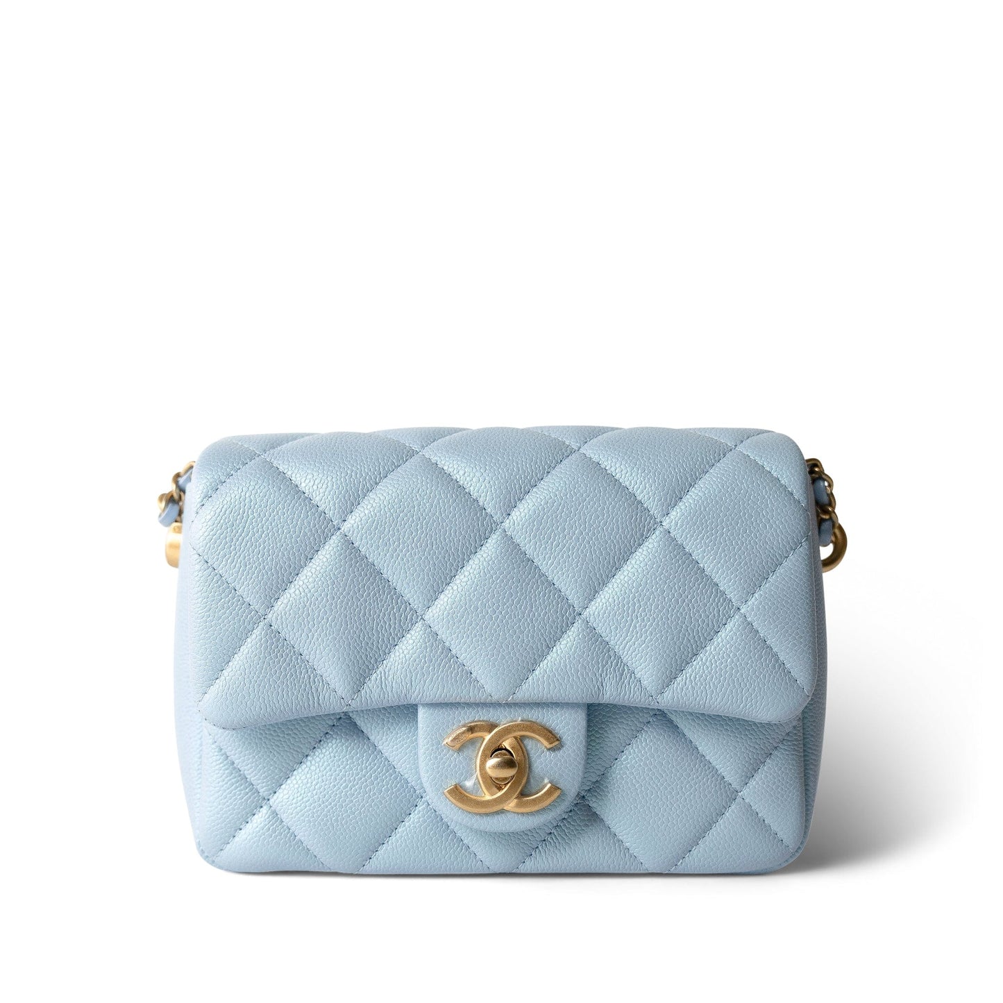 21K My Perfect Bag Light Blue Caviar Quilted Aged Gold Hardware