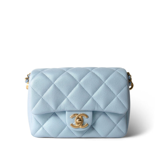 21K My Perfect Bag Light Blue Caviar Quilted Aged Gold Hardware