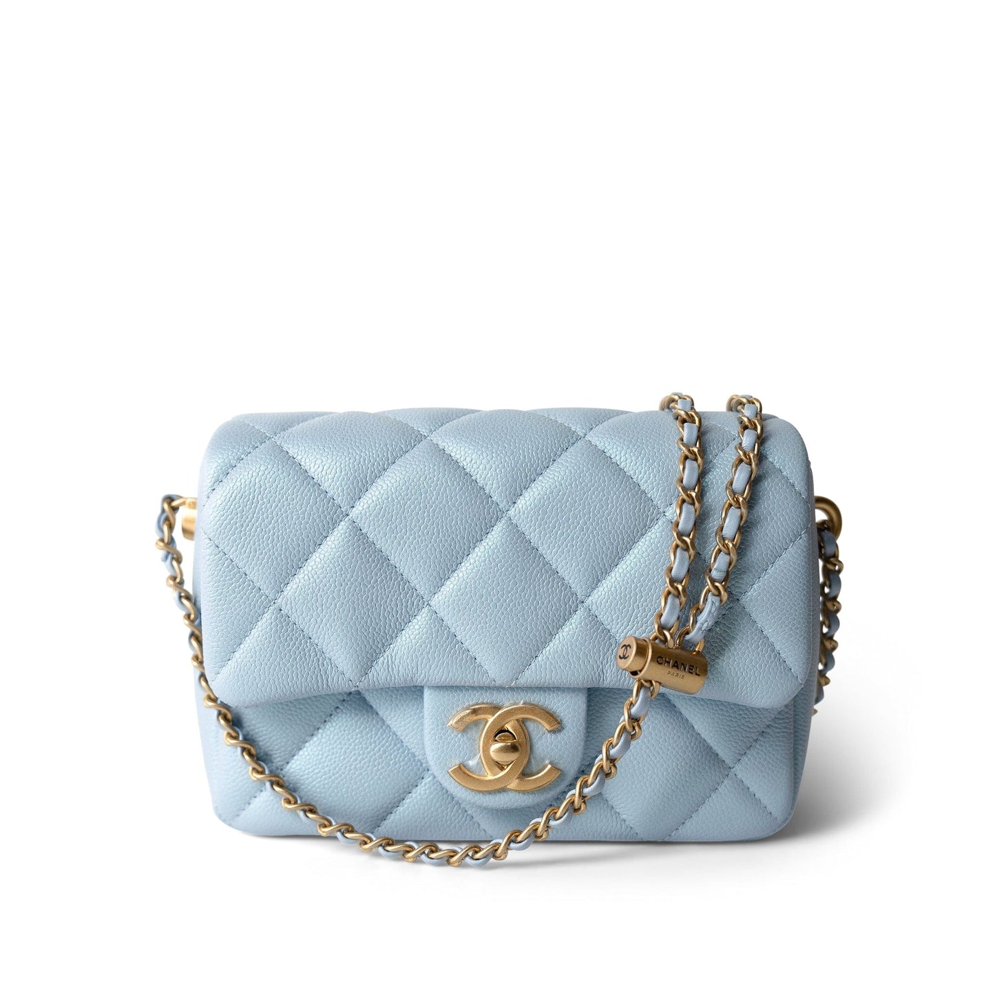 21K My Perfect Bag Light Blue Caviar Quilted Aged Gold Hardware