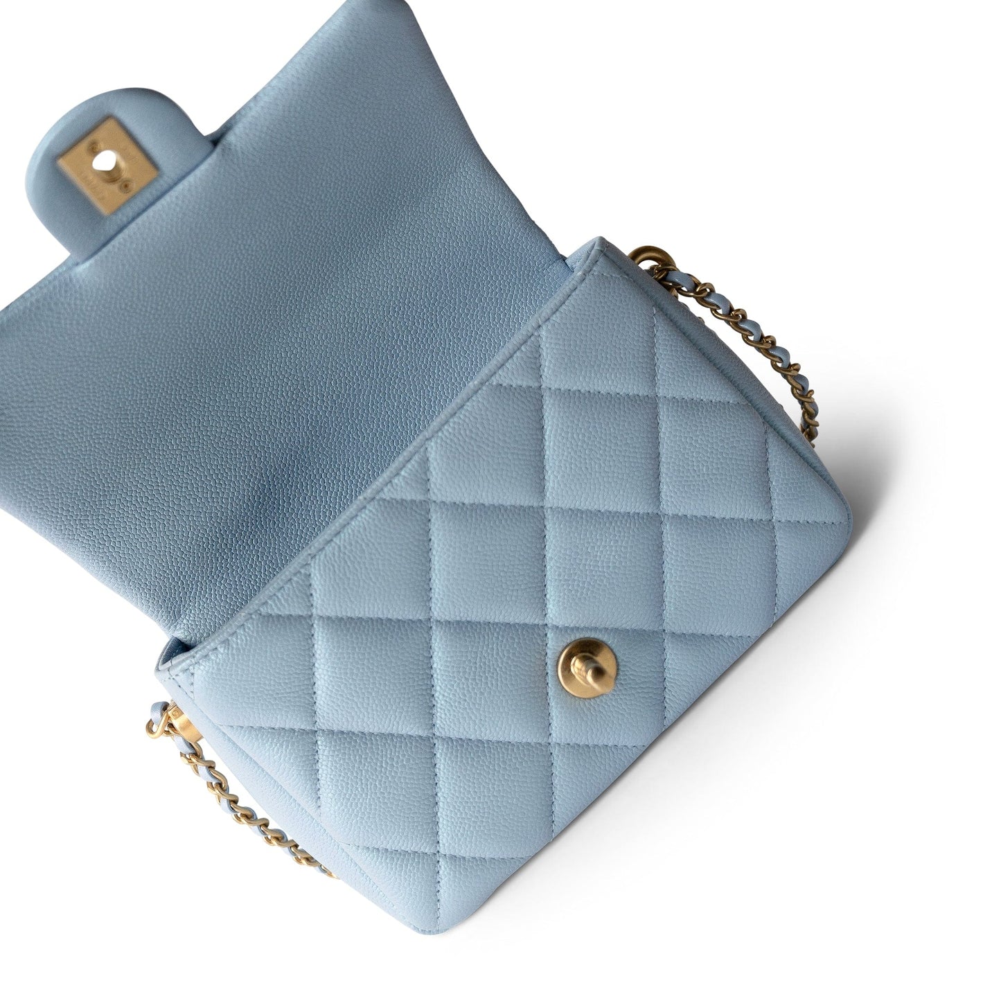 21K My Perfect Bag Light Blue Caviar Quilted Aged Gold Hardware