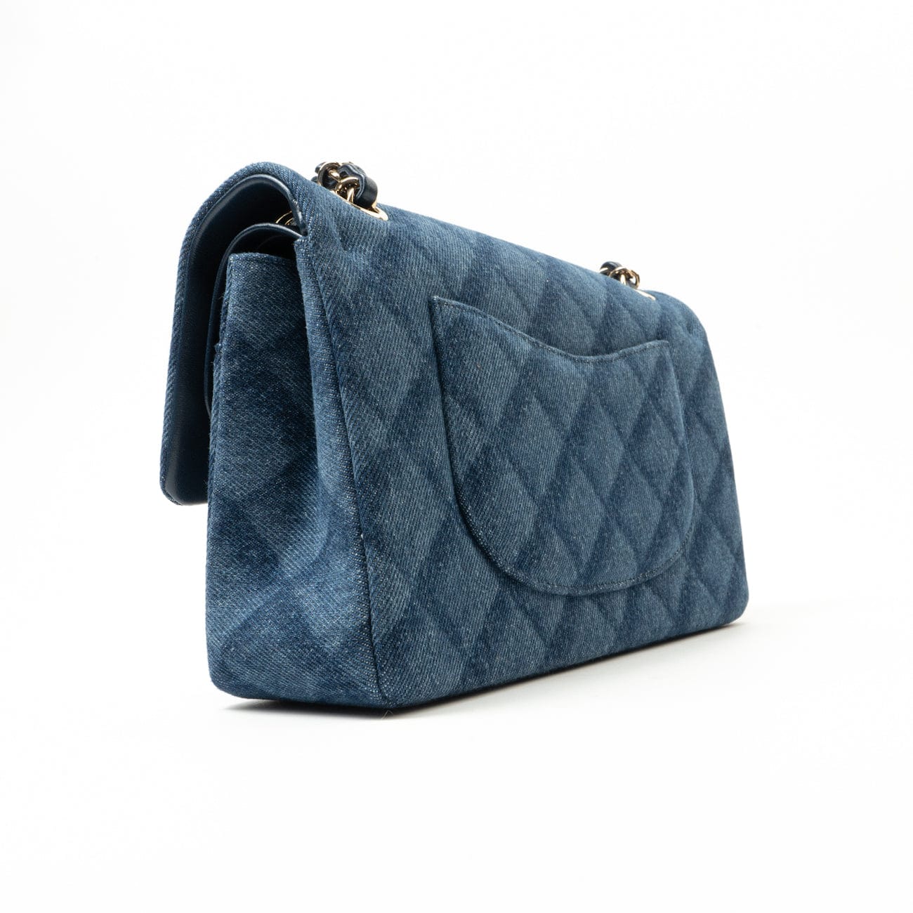 22B Denim Classic Double Flap Medium Light Gold Hardware