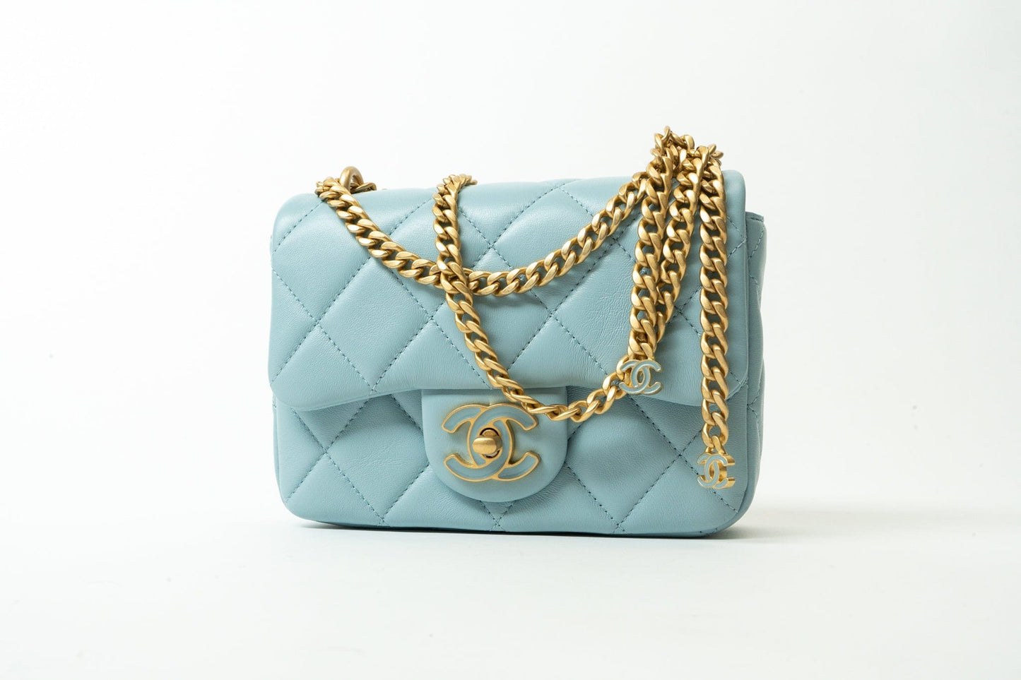 22P Light Blue Mini Square Enamel Lambskin pending CC  AGHW