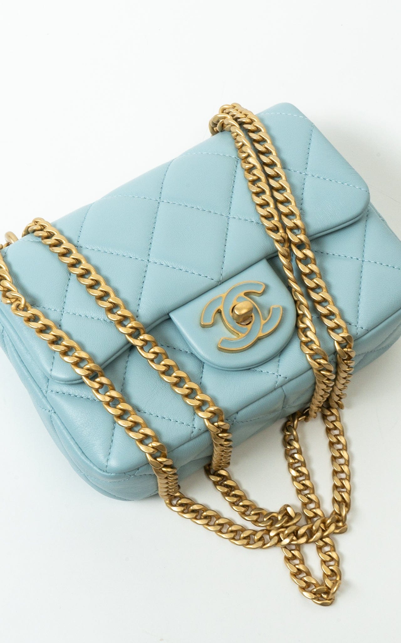 22P Light Blue Mini Square Enamel Lambskin pending CC  AGHW