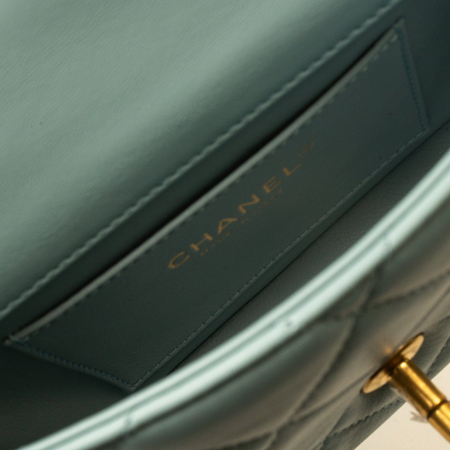 22P Light Blue Mini Square Enamel Lambskin pending CC  AGHW