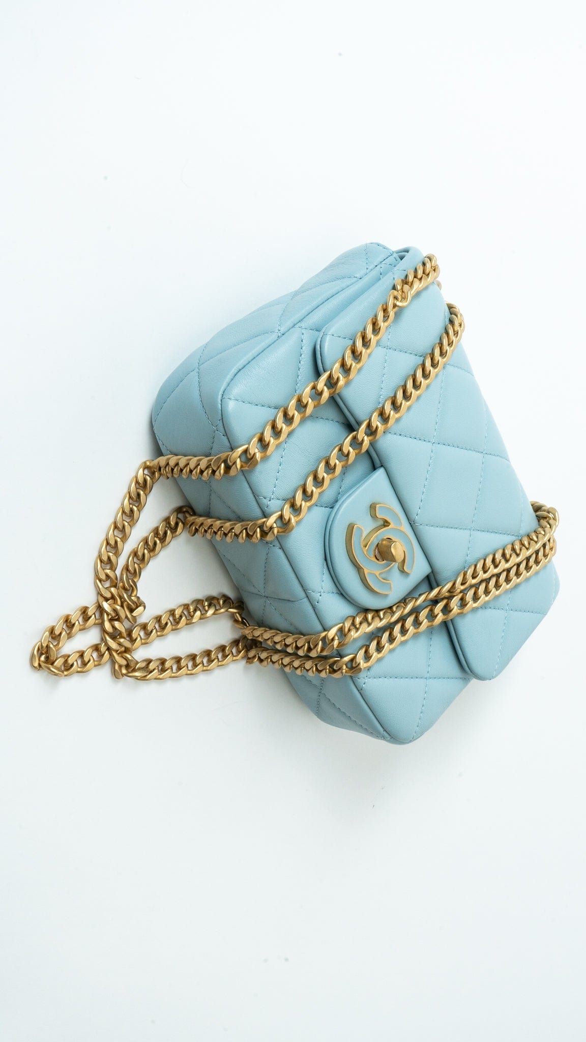 22P Light Blue Mini Square Enamel Lambskin pending CC  AGHW