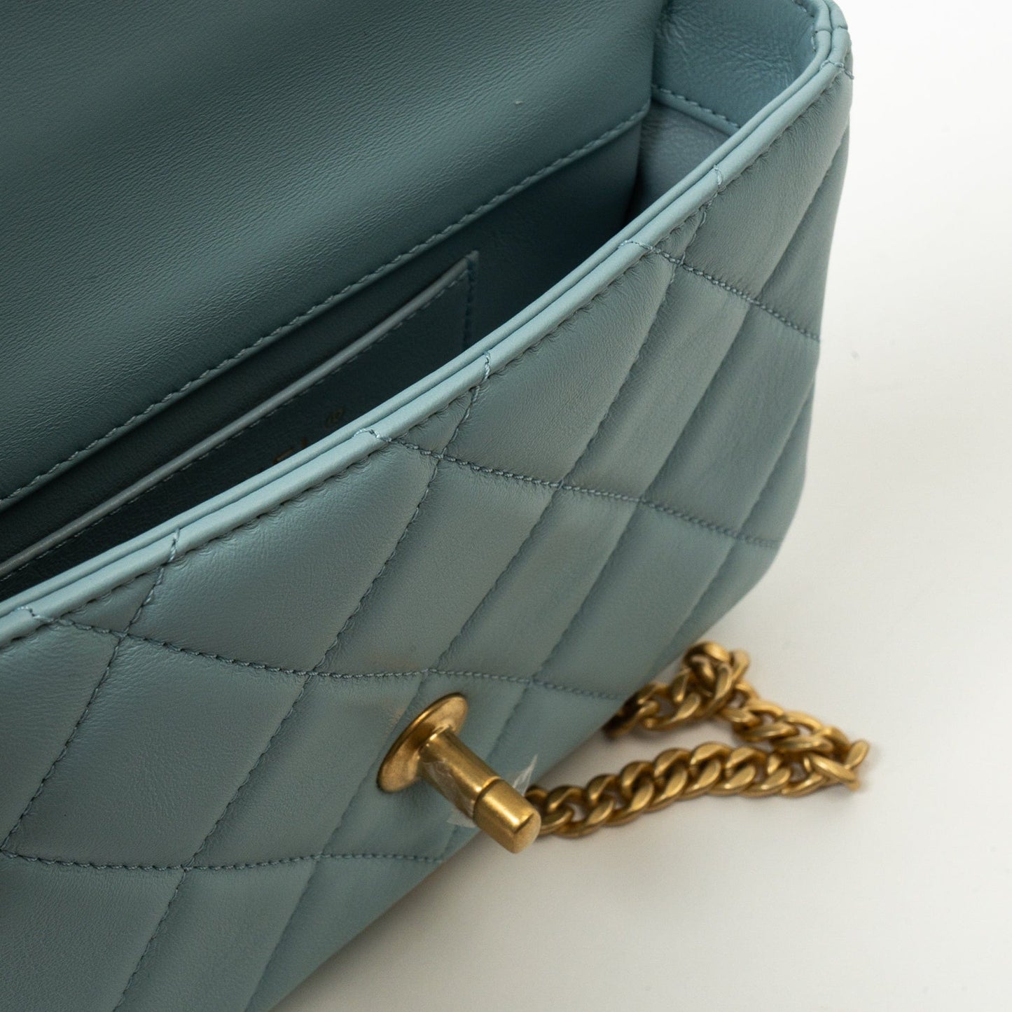 22P Light Blue Mini Square Enamel Lambskin pending CC  AGHW