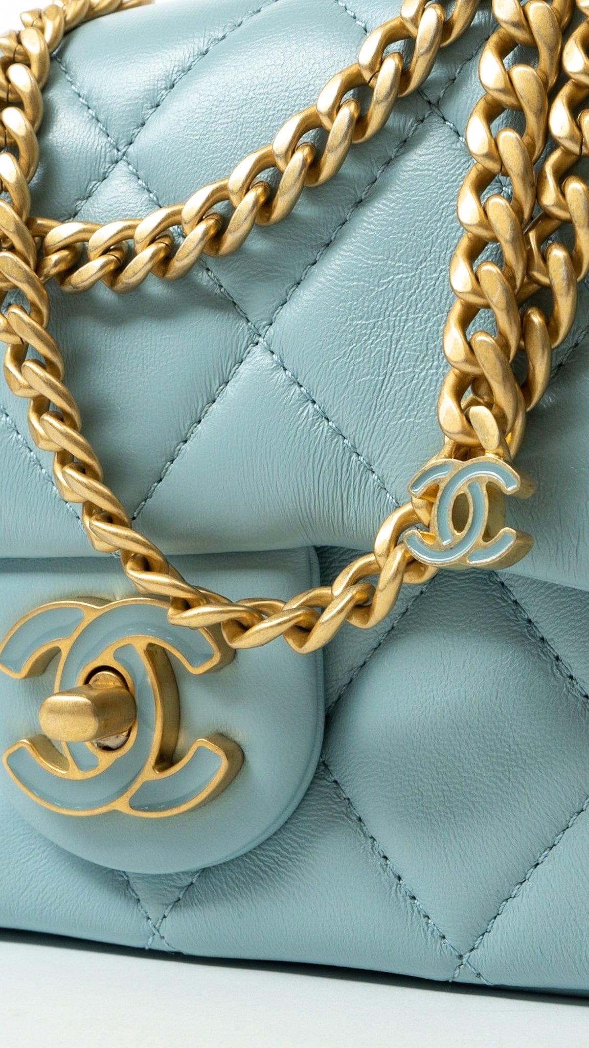 22P Light Blue Mini Square Enamel Lambskin pending CC  AGHW