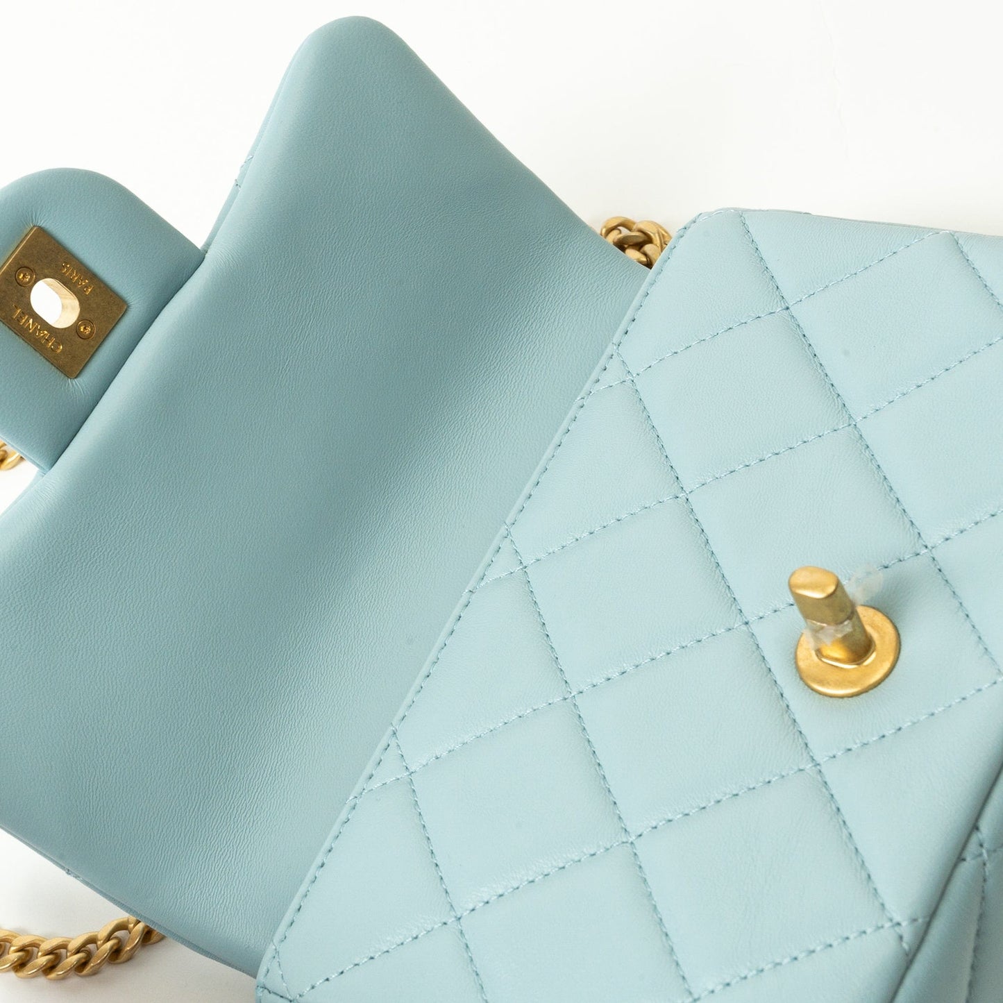 22P Light Blue Mini Square Enamel Lambskin pending CC  AGHW