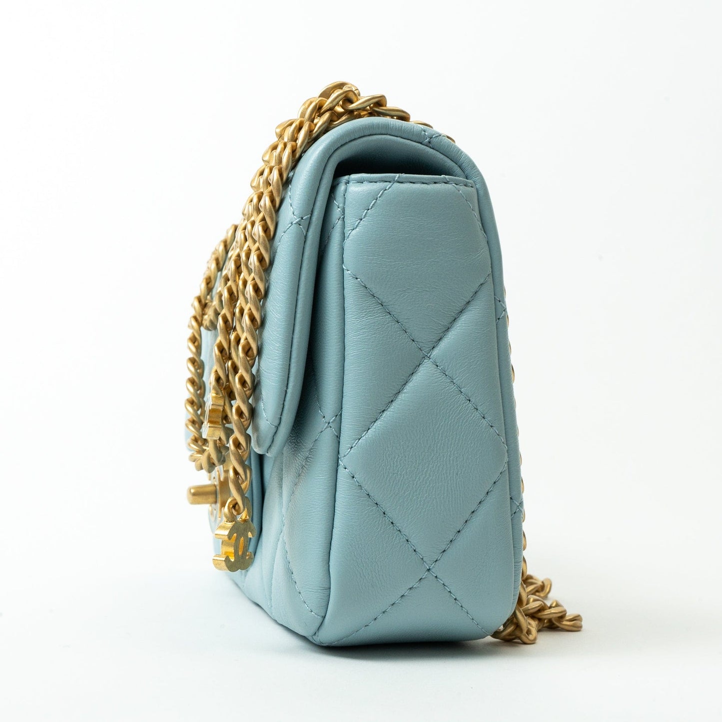 22P Light Blue Mini Square Enamel Lambskin pending CC  AGHW